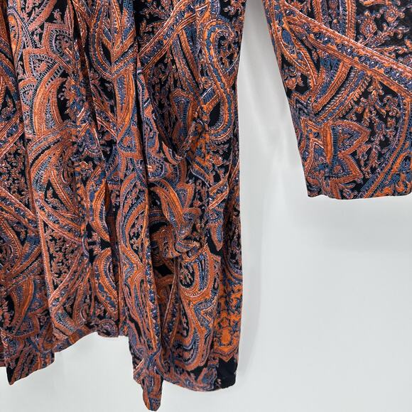 Free People Kimono Cardigan Womens Small Black Paisley Open Front Boho Duster - Picture 5 of 13